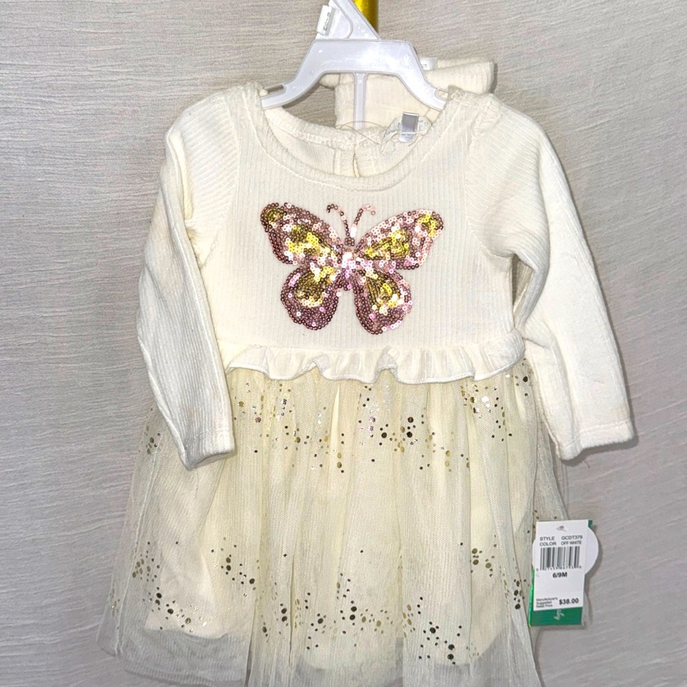 BuyBuy BABY Babygirls cream color dress set with babydoll underpanty & headband.